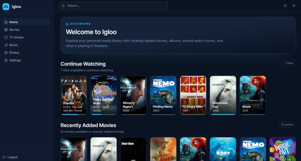 self hosted media center screenshot